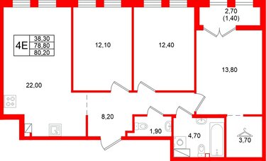 Квартира в ЖК Кронунг Юг, 3 комнатная, 80.2 м², 6 этаж