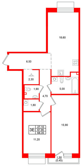 Квартира в ЖК Лисино, 2 комнатная, 69.4 м², 2 этаж