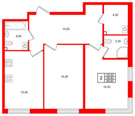 Квартира в ЖК Лисино, 2 комнатная, 68.8 м², 1 этаж