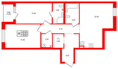 Квартира в ЖК Лисино, 2 комнатная, 78.2 м², 1 этаж