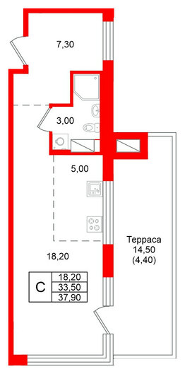 Квартира в ЖК Кронунг Юг, студия, 37.9 м², 6 этаж