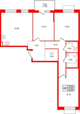 Квартира в ЖК Лисино, 3 комнатная, 95.9 м², 3 этаж