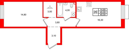 Квартира в ЖК Лисино, 1 комнатная, 45 м², 2 этаж