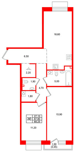 Квартира в ЖК Лисино, 2 комнатная, 69.3 м², 3 этаж