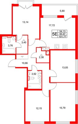 Квартира в ЖК Любоград, 4 комнатная, 101.77 м², 3 этаж