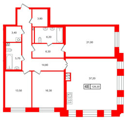 Квартира в ЖК Коллекционер, 3 комнатная, 128.2 м², 3 этаж