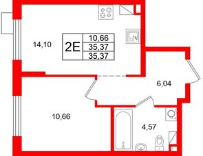 Квартира в ЖК А101 Лаголово, 1 комнатная, 35.37 м², 7 этаж