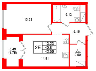 Квартира в ЖК Речной квартал, 1 комнатная, 42.56 м², 7 этаж