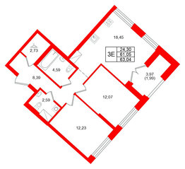 Квартира в ЖК Речной квартал, 2 комнатная, 63.04 м², 9 этаж