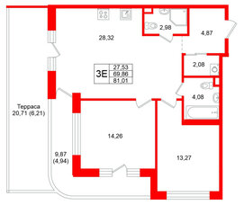 Квартира в ЖК Энфилд, 2 комнатная, 81.01 м², 2 этаж