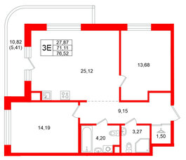 Квартира в ЖК Энфилд, 2 комнатная, 76.52 м², 2 этаж