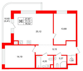 Квартира в ЖК Энфилд, 2 комнатная, 76.52 м², 5 этаж