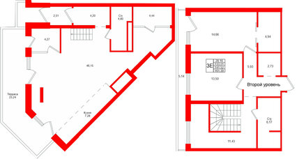 Квартира в ЖК «Северный ветер», 2 комнатная, 161.39 м², 1 этаж