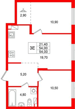 Квартира в ЖК А101 Всеволожск, 2 комнатная, 54 м², 9 этаж