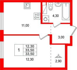 Квартира в ЖК А101 Всеволожск, 1 комнатная, 33.5 м², 4 этаж