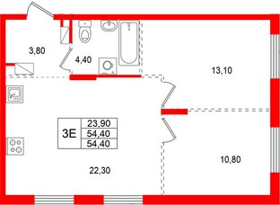 Квартира в ЖК А101 Всеволожск, 2 комнатная, 54.4 м², 8 этаж