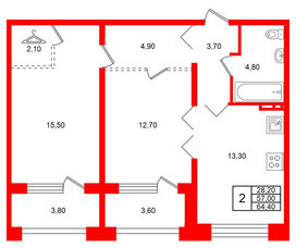 Квартира в ЖК Сибирь, 2 комнатная, 64.4 м², 5 этаж