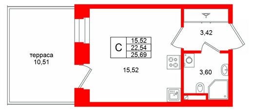 Квартира в ЖК Аристократ, студия, 22.54 м², 1 этаж