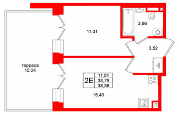 Квартира в ЖК Аристократ, 1 комнатная, 33.79 м², 1 этаж