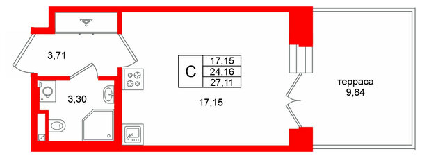 Квартира в ЖК Аристократ, студия, 24.16 м², 1 этаж