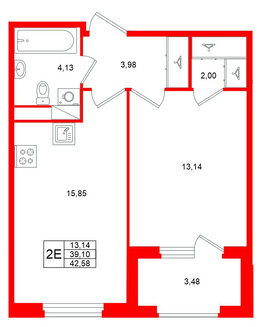 Квартира в ЖК Дубровский, 1 комнатная, 39.1 м², 2 этаж