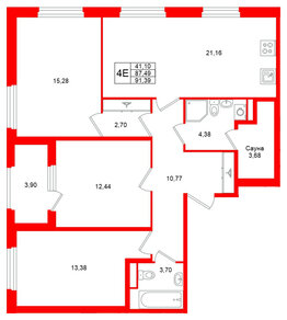 Квартира в ЖК Дубровский, 3 комнатная, 87.49 м², 1 этаж