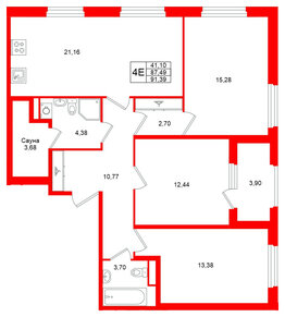 Квартира в ЖК Дубровский, 3 комнатная, 87.49 м², 1 этаж