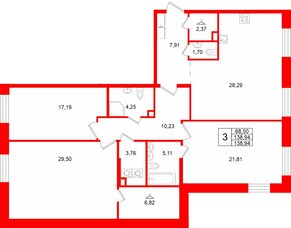 Квартира в ЖК «VI квартал», 3 комнатная, 138.94 м², 2 этаж