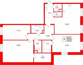 Квартира в ЖК «VI квартал», 3 комнатная, 138.84 м², 3 этаж