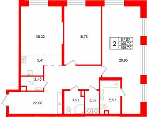 Квартира в ЖК «VI квартал», 2 комнатная, 109.7 м², 2 этаж