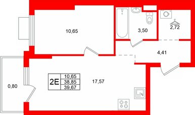 Квартира в ЖК «Заречный парк», 1 комнатная, 39.67 м², 17 этаж
