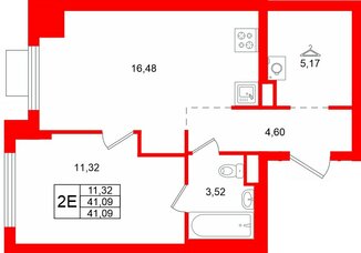 Квартира в ЖК «Заречный парк», 1 комнатная, 40.73 м², 17 этаж