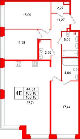 Квартира в ЖК «Акватория», 3 комнатная, 108.18 м², 3 этаж