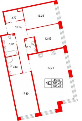 Квартира в ЖК «Акватория», 3 комнатная, 108.47 м², 3 этаж