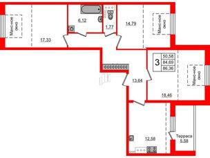 Квартира в ЖК Зеленый квартал на Пулковских высотах, 3 комнатная, 81.9 м², 5 этаж