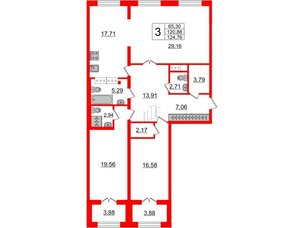Квартира в ЖК Петровский Квартал на воде, 3 комнатная, 120.9 м², 1 этаж