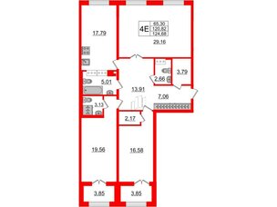 Квартира в ЖК Петровский Квартал на воде, 3 комнатная, 120.4 м², 7 этаж