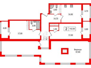 Апартаменты в ЖК PROMENADE, 2 комнатные, 142.6 м², 15 этаж