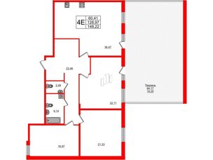 Квартира в ЖК PROMENADE, 3 комнатная, 144.6 м², 3 этаж