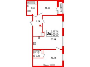 Квартира в ЖК TESORO, 2 комнатная, 86.4 м², 9 этаж
