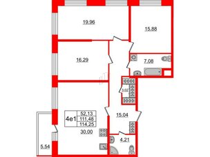 Квартира в ЖК Притяжение, 3 комнатная, 111.6 м², 2 этаж