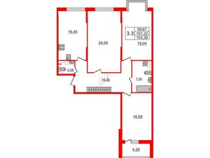 Квартира в ЖК Притяжение, 3 комнатная, 99.5 м², 4 этаж