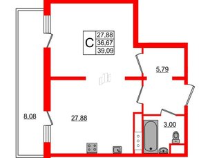 Квартира в ЖК All inclusive, студия, 39.3 м², 11 этаж