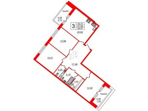 Квартира в ЖК Ariosto!, 3 комнатная, 94.57 м², 12 этаж