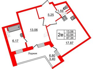 Квартира в ЖК Ariosto!, 1 комнатная, 47.34 м², 12 этаж