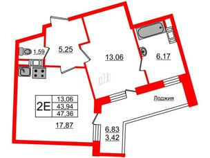 Квартира в ЖК Ariosto!, 1 комнатная, 47.36 м², 12 этаж