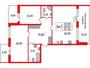 Квартира в ЖК Притяжение, 2 комнатная, 87.9 м², 9 этаж