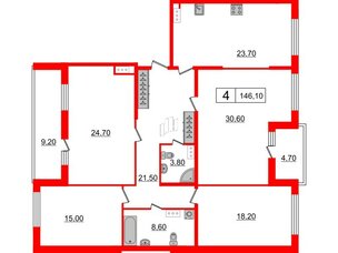 Квартира в ЖК Притяжение, 4 комнатная, 146.1 м², 8 этаж