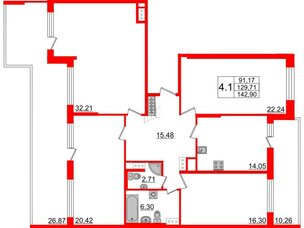 Квартира в ЖК Притяжение, 4 комнатная, 130.5 м², 9 этаж