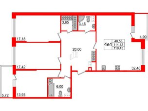 Квартира в ЖК Притяжение, 3 комнатная, 114.5 м², 8 этаж